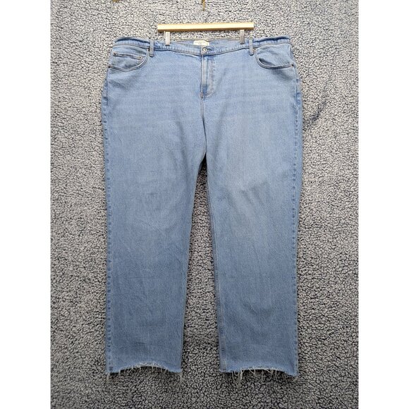 Abercrombie Fitch Baggy Low Rise Jeans Size 37 / 24 Long Curve Love Raw Hem Blue - Picture 1 of 12